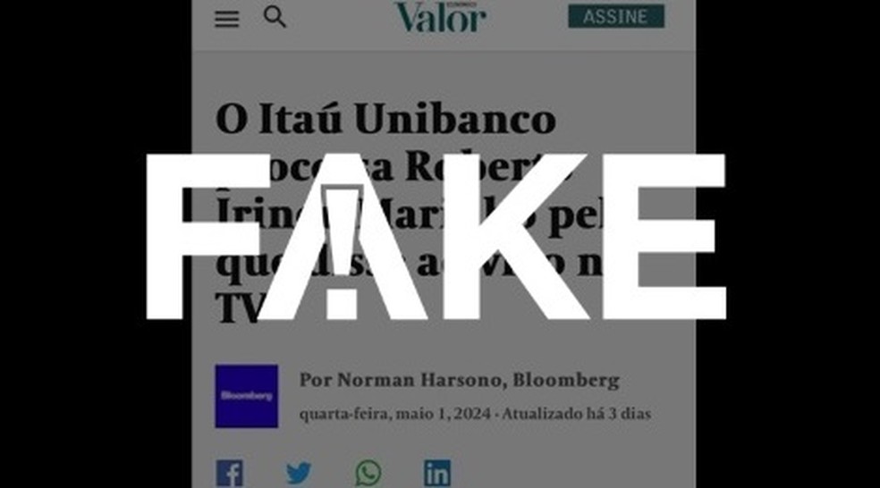 É #FAKE que acionista da Globo fez recomendação de investimento — Foto: Reprodução