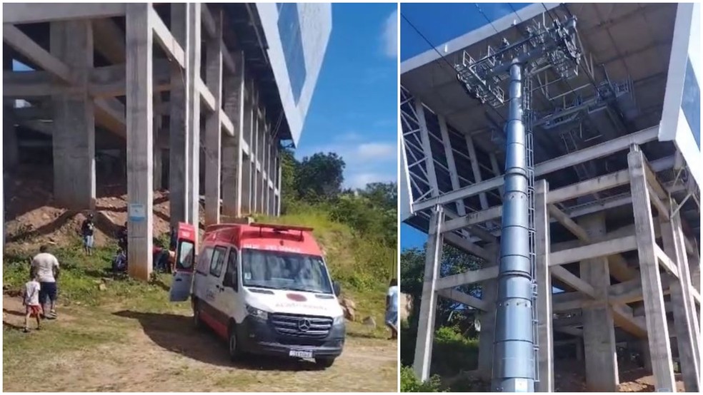 Trabalhador que fazia manutenção de Teleférico do Horto, no Ceará, sofre acidente neste domingo (17) — Foto: Reprodução