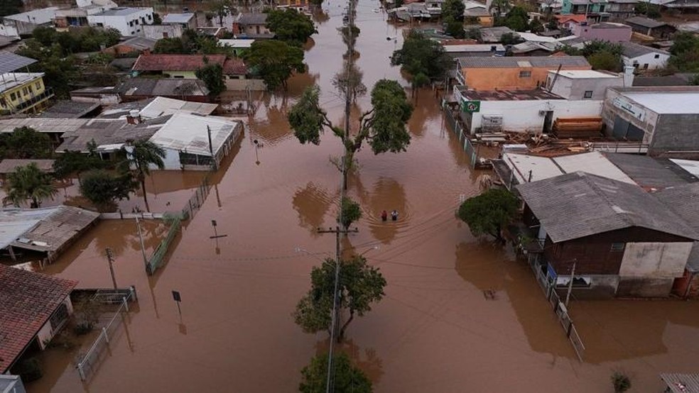 A cidade de Eldorado do Sul foi uma atingida pelas inundações — Foto: Reuters/via BBC