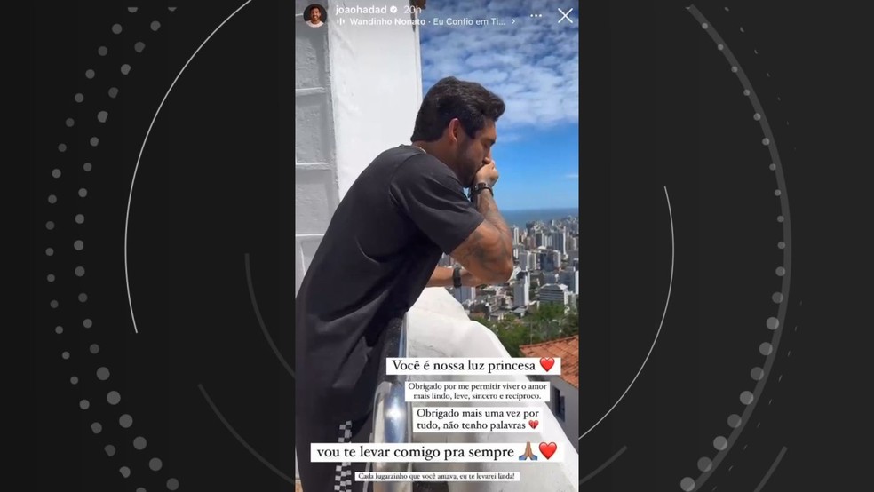 João Hadad postou vídeo jogando as cinzas de Luana Andrade pela janela do Convento da Penha, um dos principais pontos turísticos do Espírito Santo — Foto: Reprodução/Redes sociais