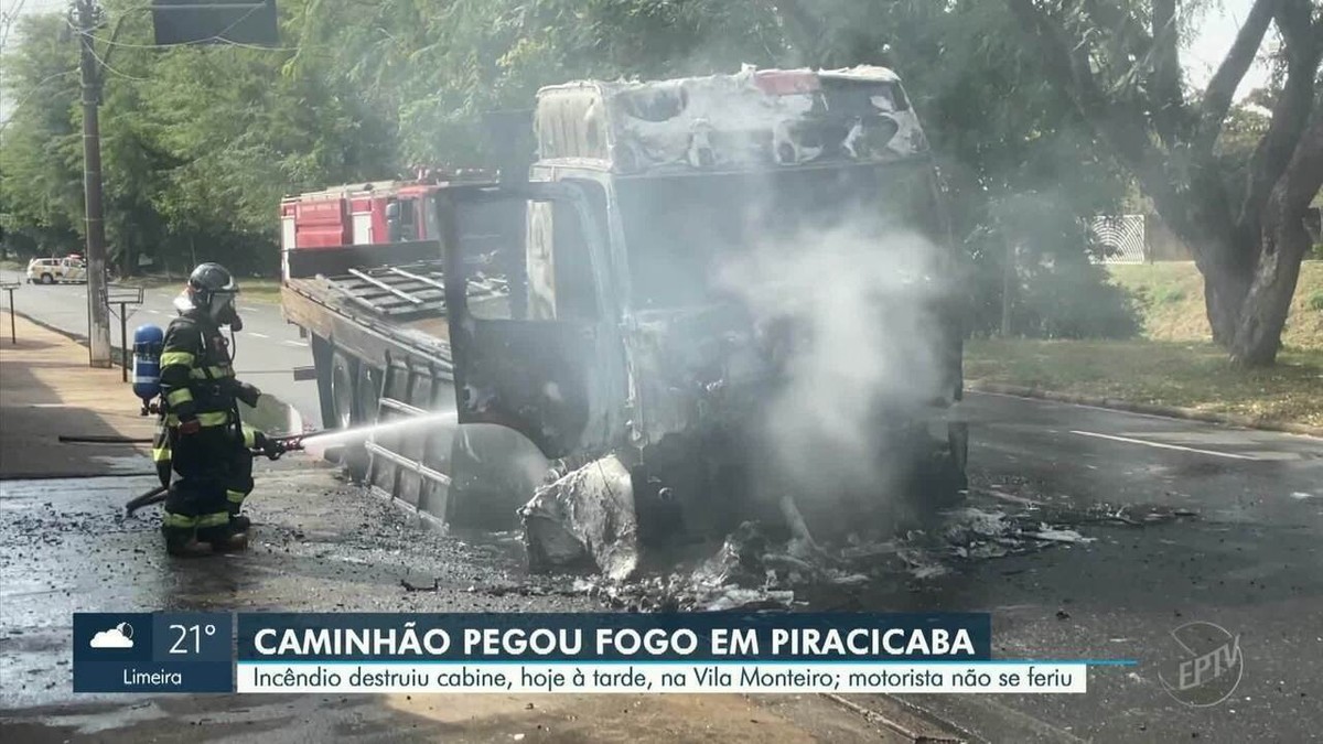 Incêndio atinge caminhão e mobiliza Corpo de Bombeiros em Piracicaba; FOTOS