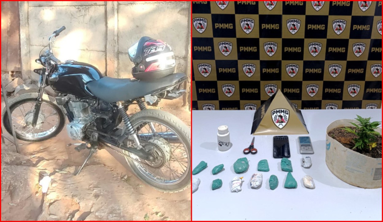 Moto furtada leva PM a apreender drogas e prender homem em Buritizeiro