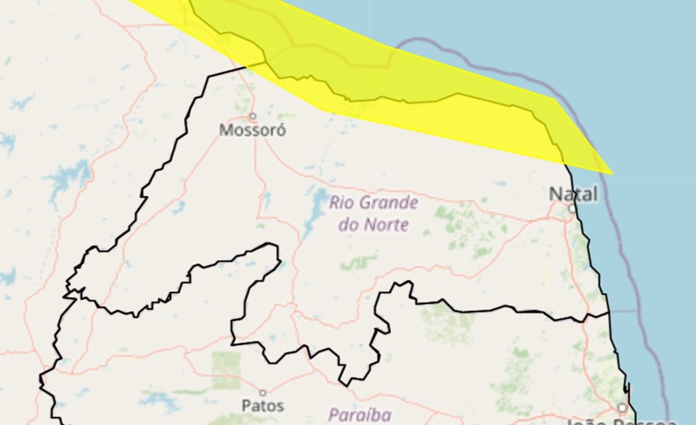 Inmet publica aviso de chuvas intensas no litoral do RN — Foto: Inmet/Reprodução