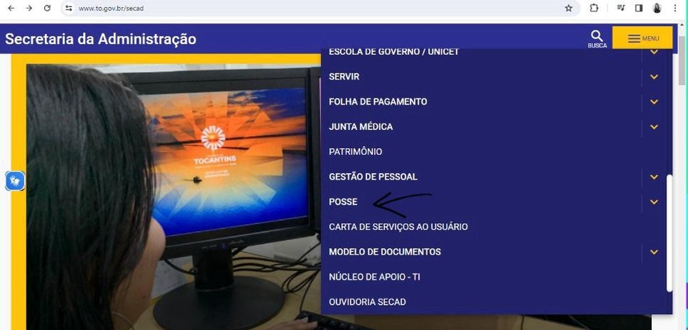 O aprovado dever&aacute; clicar em 'posse' &mdash; Foto: Divulga&ccedil;&atilde;o