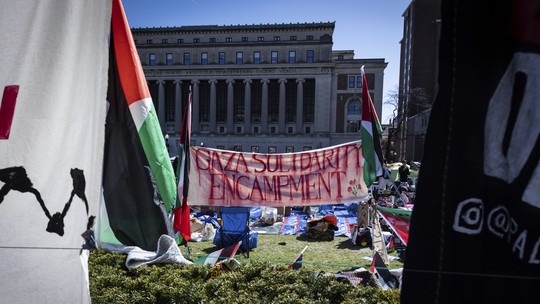 Atos pró-Gaza em universidades nos EUA crescem e viram tema da eleição - Foto: (Stefan Jeremiah/AP)