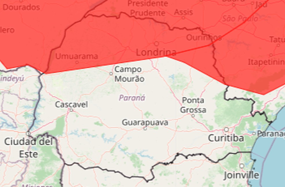 Alerta indica onda de calor com riscos à saúde em 172 cidades do Paraná — Foto: Reprodução/Inmet