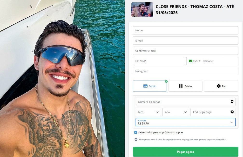Melhores Amigos por assinatura: Thomaz Costa passa a cobrar por ferramenta no Instagram &mdash; Foto: Reprodu&ccedil;&atilde;o/Instagram