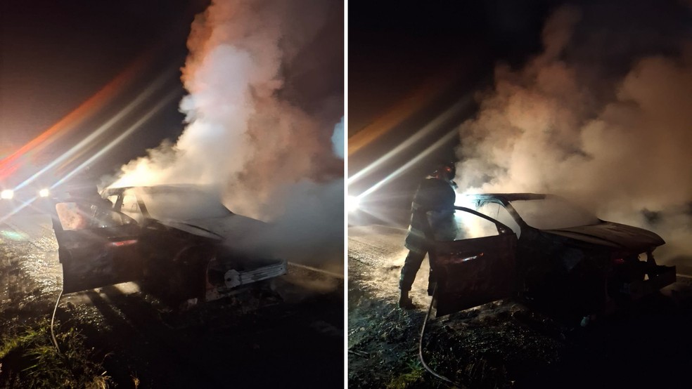 2 de 2
Apesar dos danos no ve&iacute;culo, ningu&eacute;m ficou ferido. Causas do inc&ecirc;ndio ser&atilde;o investigadas pela Pol&iacute;cia Civil. &mdash; Foto: Corpo de Bombeiros/Divulga&ccedil;&atilde;o