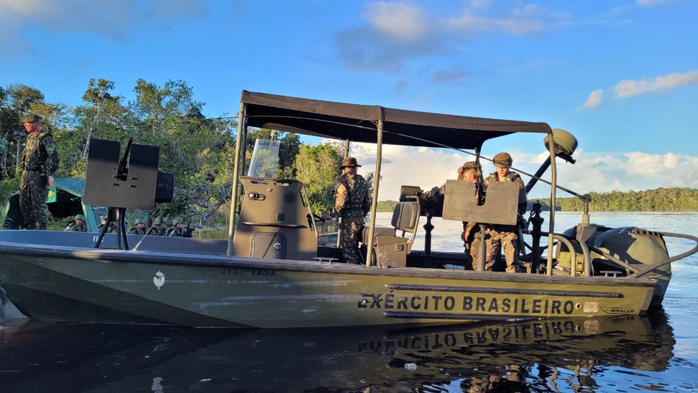 Exército Brasileiro durante Operação Ágata em 2026 em São Gabriel da Cachoeira — Foto: Lucas Macedo/g1