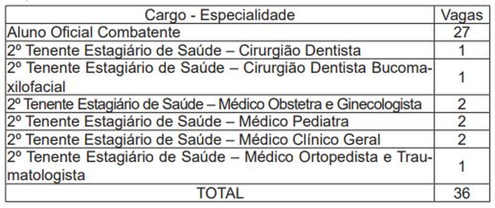 Distribuição de cargos e especialidades — Foto: Reprodução