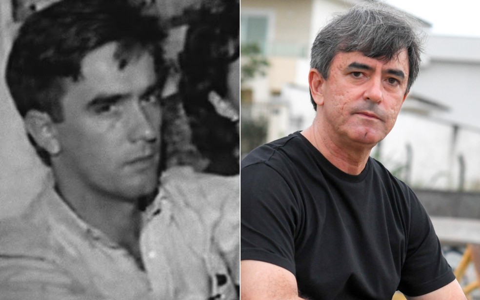 Haroldo Caetano durante a rebelião no Cepaigo, em 1996, quando foi feito refém, e atualmente, aos 56 anos — Foto: Reprodução/ Layza Vasconcelos e Arquivo Pessoal/Haroldo Caetano