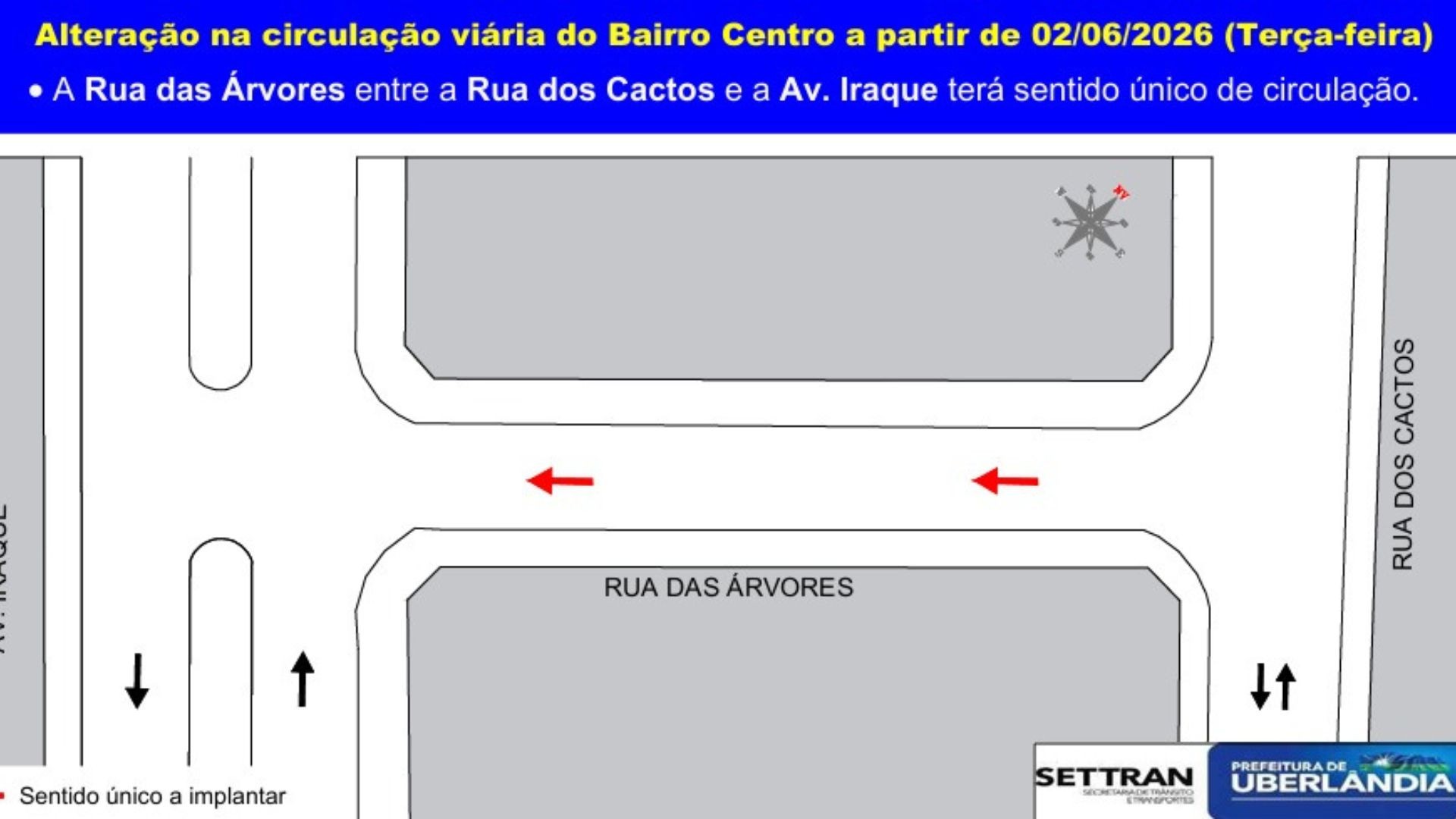 Trânsito de rua do bairro Granada passa a ter sentido único em Uberlândia; confira mudanças