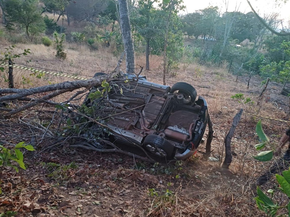 Motorista morre e três ficam feridos após carro tombar e bater contra duas árvores na BR-135 — Foto: Divulgação/PRF