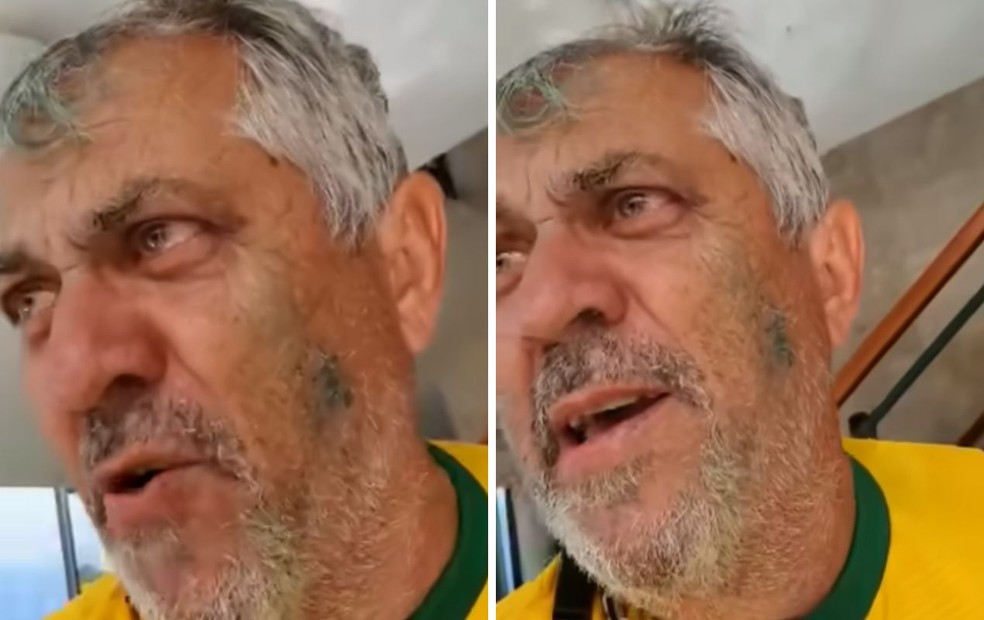 Bolsonarista de Ourinhos aparece em vídeo pedindo para gravá-lo enquanto destrói vidraça do STF — Foto: Arquivo pessoal