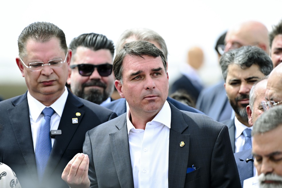 Senador Flvio Bolsonaro (PL-RJ); lder da oposio no Senado Federal discursando.  Foto: Edilson Rodrigues/Agncia Senado
