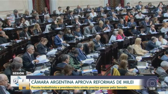 Câmara da Argentina aprova pacote de reformas de Milei - Programa: Jornal Hoje 