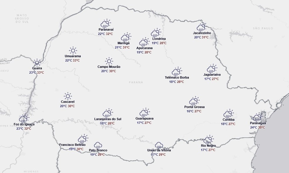 Previsão para sábado, 17 de janeiro — Foto: Reprodução/Simepar