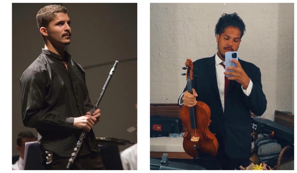 Lincoln Sena (flautista) e Láercio Souza (violista) são colegas da Osba — Foto: Reprodução / Redes Sociais