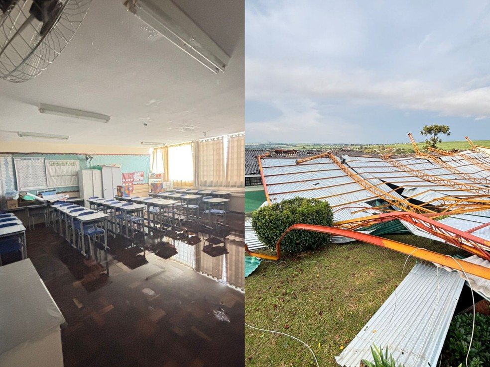 Queda de cobertura de escola após temporal em Ponta Grossa — Foto: Defesa Civil de Ponta Grossa