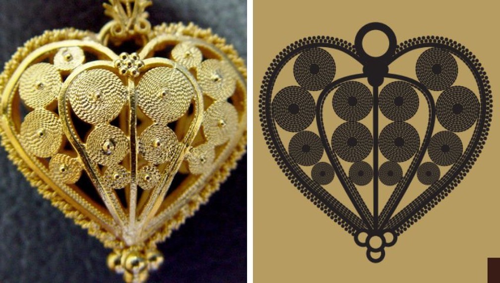 Joia feita com técnica de filigrana e sua iconografia — Foto: Tharson Lopes e Sebrae