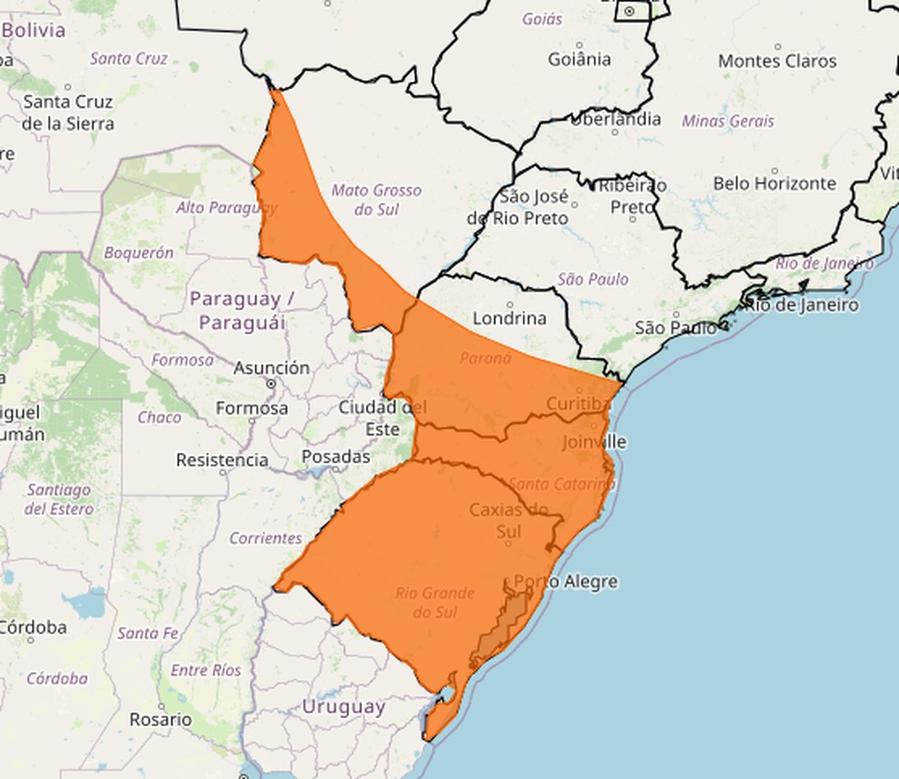 Centro-Sul do país deve ter queda significativa nas temperaturas com avanço da frente fria. — Foto: Inmet