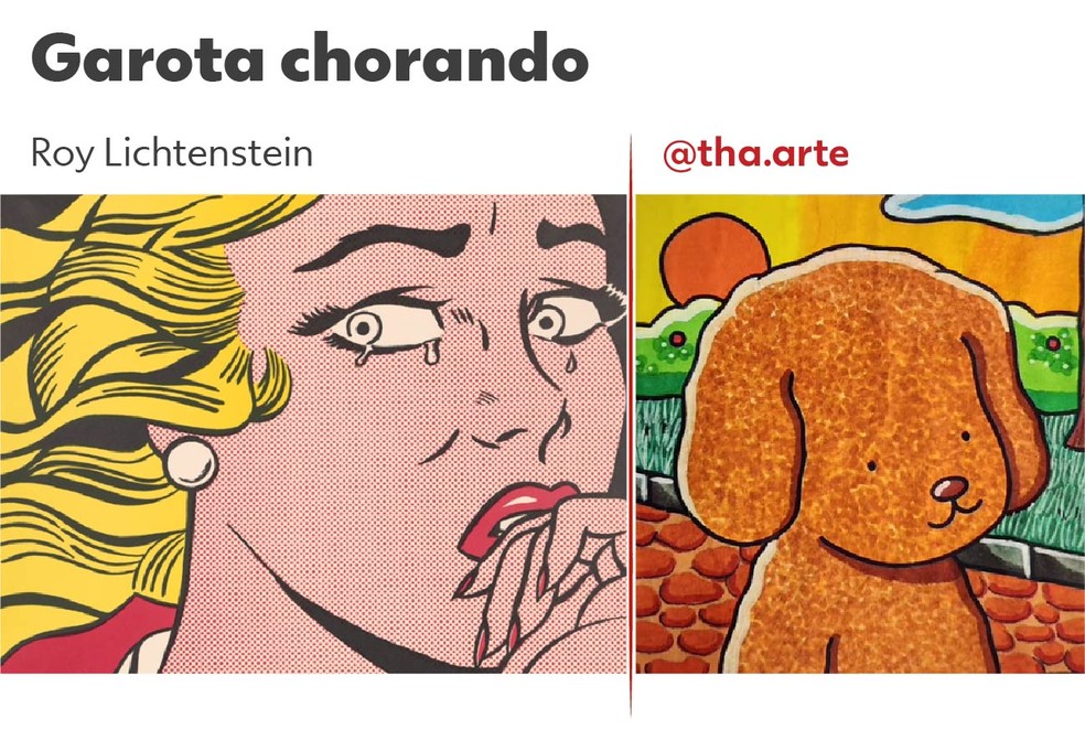 Lado a lado de "Garota Chorando" e uma pintura de Bobbie Goods de @tha.arte. — Foto: Arte: Gui Souza/g1