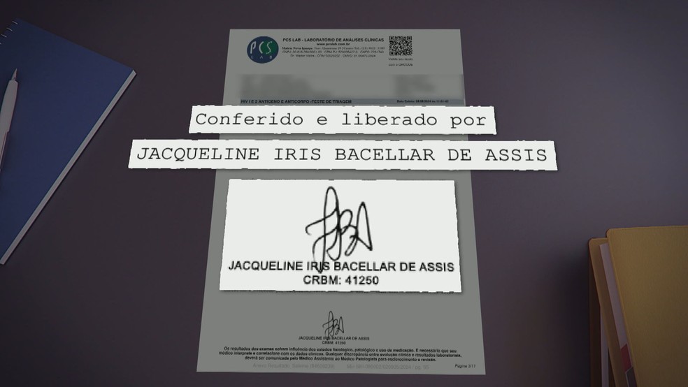 Assinatura de Jacqueline Iris Bacellar de Assis no registro de Júlia Moraes de Oliveira Lima. — Foto: Reprodução/TV Globo