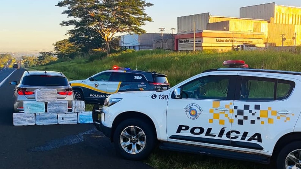 Policiais rodovi&aacute;rios apreenderam 200,5 kg de maconha embalados em oito pacotes, no interior de carro interceptado na SP-310, em Cedral (SP), nesta sexta (10) &mdash; Foto: Pol&iacute;cia Rodovi&aacute;ria/Divulga&ccedil;&atilde;o