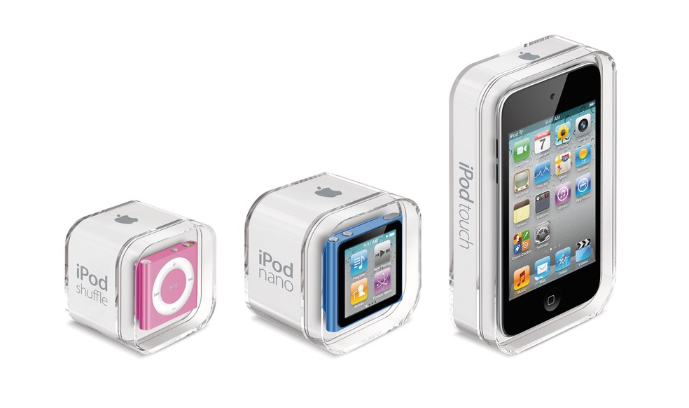 iPod Shuffle, iPod Nano e iPod Touch. — Foto: Apple Inc/Internet Archive Biblioteca