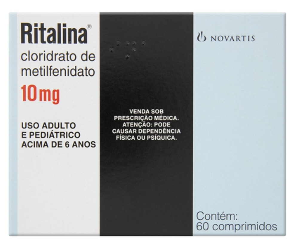 Caixa do medicamento Ritalina 10mg 60comp