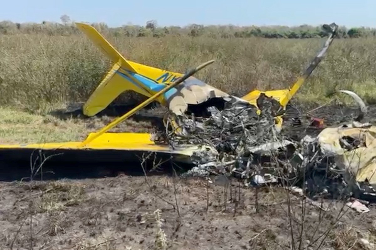 Vídeo mostra destroços de avião que caiu e matou arquiteto chinês, cineastas e piloto no Pantanal