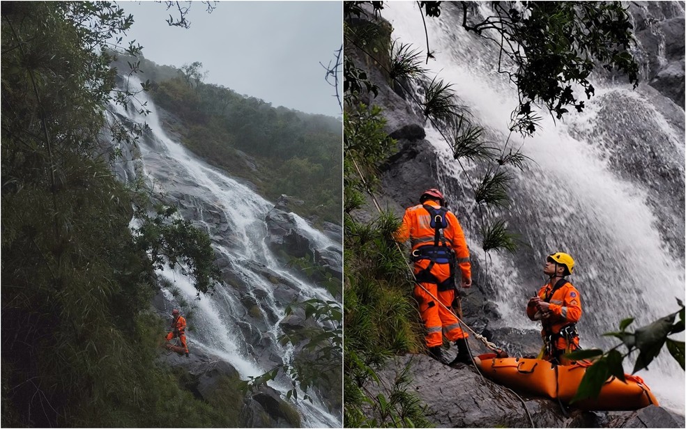 Jovem é encontrado morto em cachoeira na Serra do Papagaio, em Aiuruoca, MG — Foto: Corpo de Bombeiros