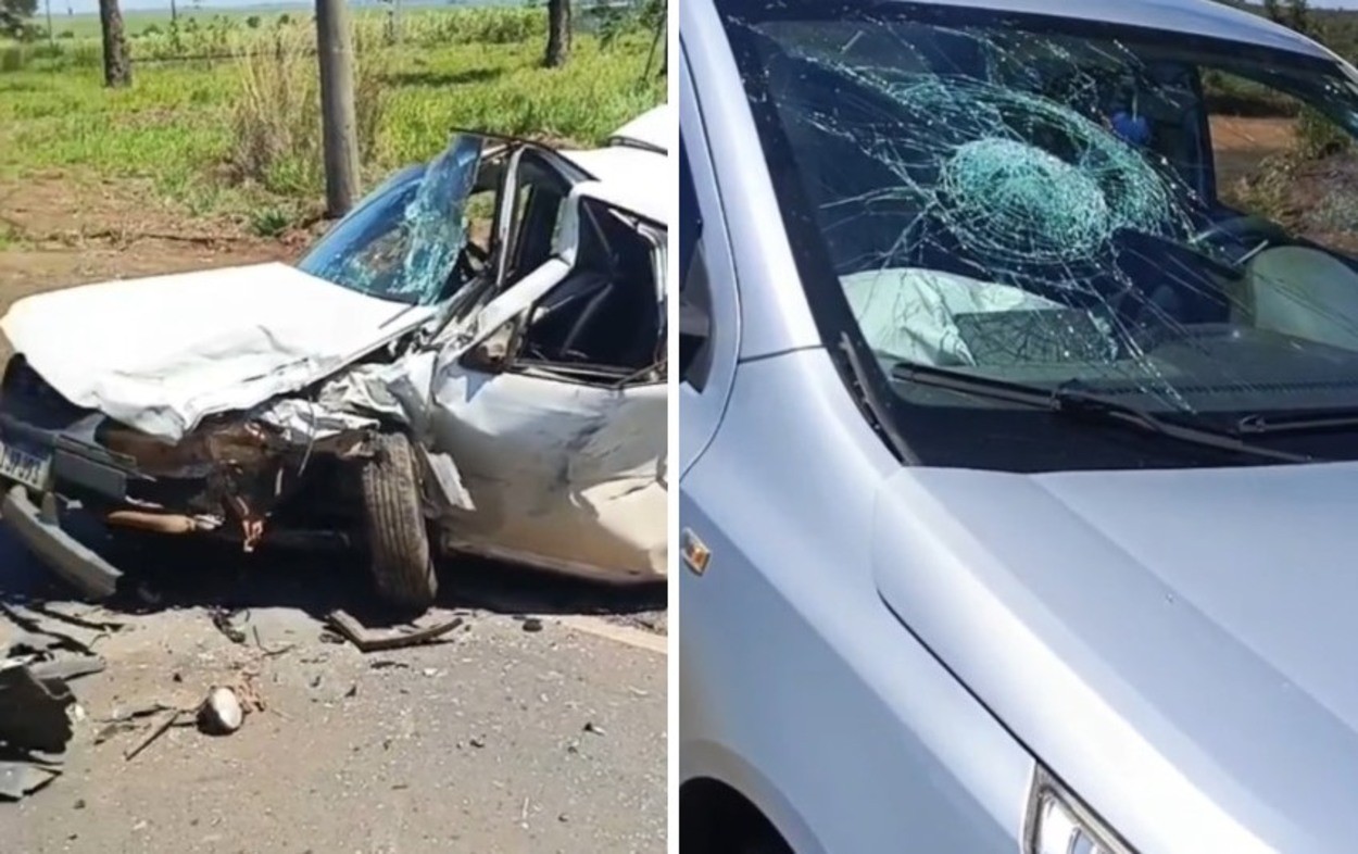 VÍDEO: grave acidente entre carros deixa 2 pessoas feridas em estrada vicinal no interior de SP