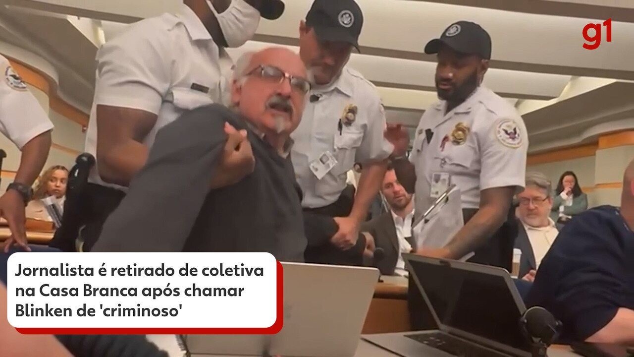 VÍDEO: Jornalista é retirado à força de entrevista após chamar Blinken de 'criminoso' por defesa de Israel e mortes em Gaza