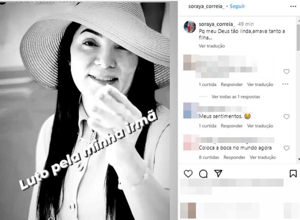 Irmã da cantora gospel Sara Mariano fez postagem de luto nas redes após corpo ser achado em área de mata na Bahia — Foto: Reprodução/Redes Sociais