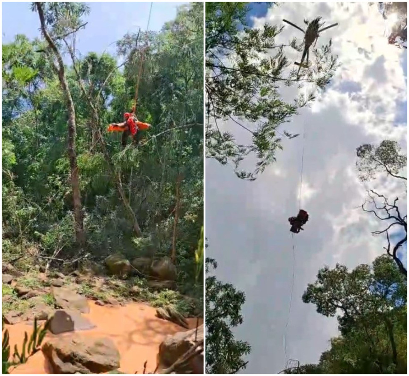 VÍDEO: mulher ferida após queda em cachoeira é resgatada de helicóptero no interior de SP