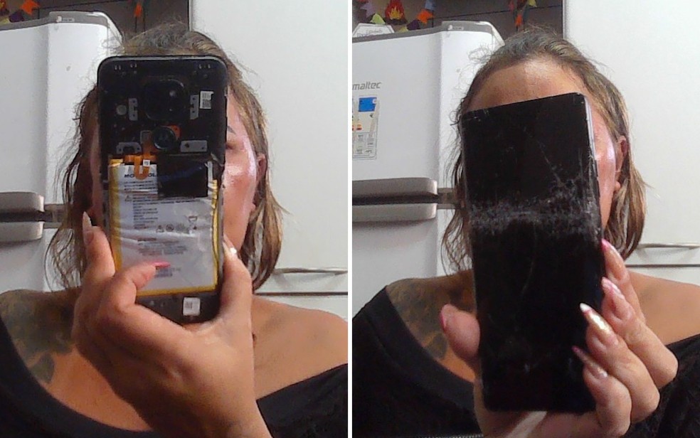 Celulares quebrados por ex-companheiro suspeito de agredir professora, em Goiás — Foto: Arquivo pessoal/Livia Alves Branquinho