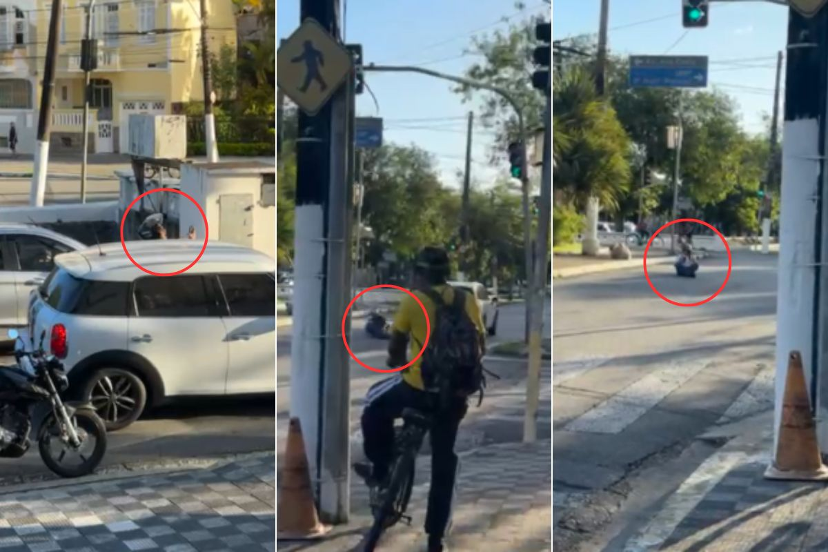 Motorista chuta moto e arrasta mulher após discussão no trânsito no litoral de SP; VÍDEO