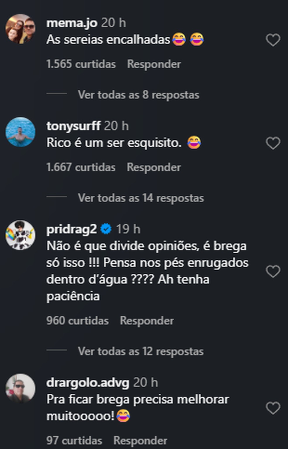 Comentários de festa com sereias. — Foto: Reprodução/Instagram