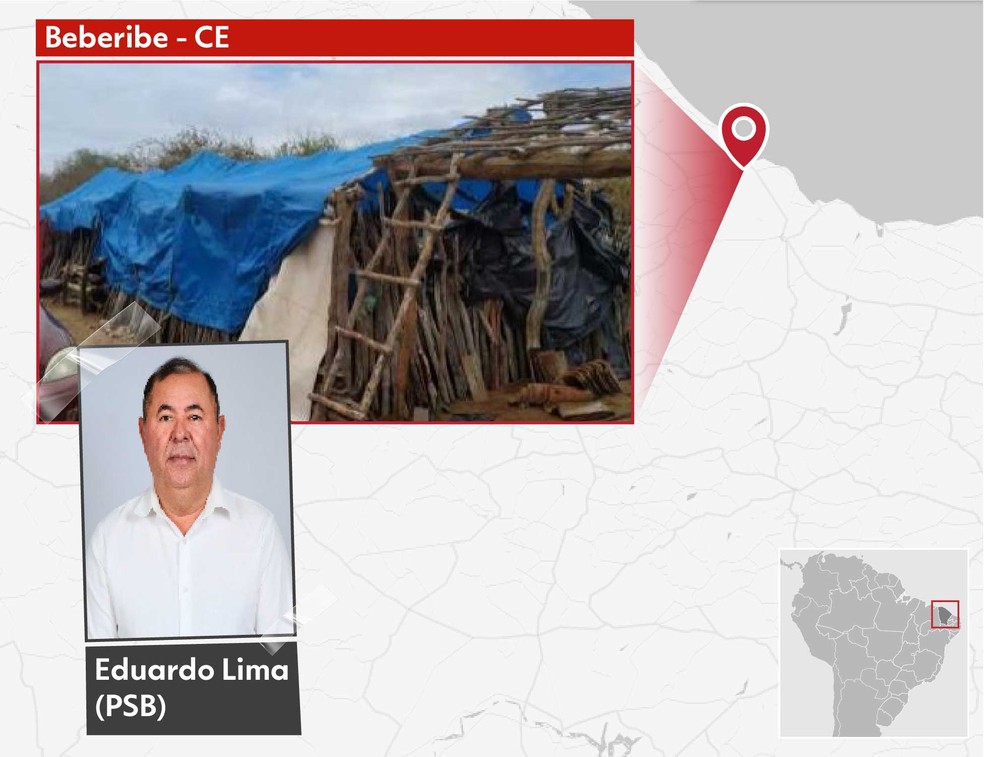 Eduardo Lima (PSB), vereador em Beberibe (CE),  dono da Fazenda Pimenteiras e foi autuado. — Foto: Arte/g1