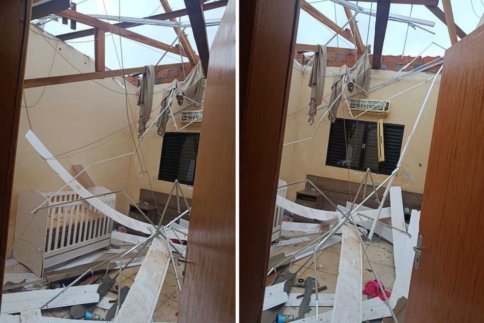 Casas ficaram destelhas devido as fortes chuvas que atingiram Teodoro Sampaio neste domingo (4) — Foto: Reprodução/Defesa Civil