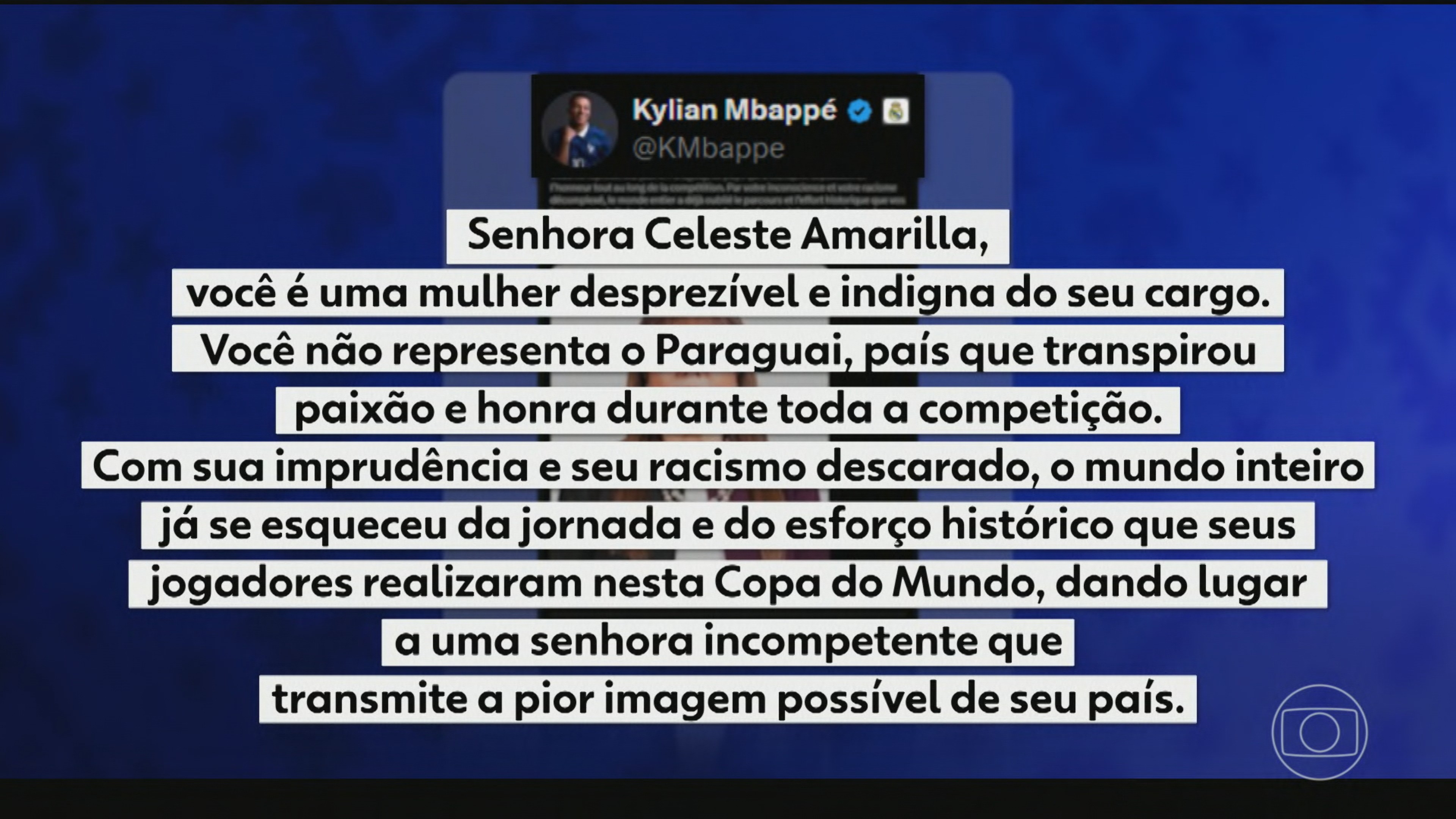 Senadora do Paraguai profere insultos racistas contra o atacante francês Kylian Mbappé