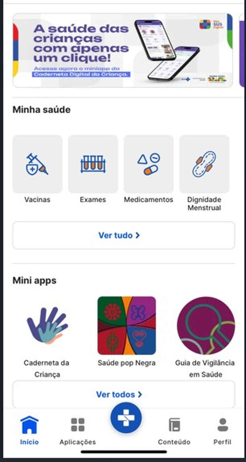 Miniapps - caderneta de vacinação — Foto: reprodução