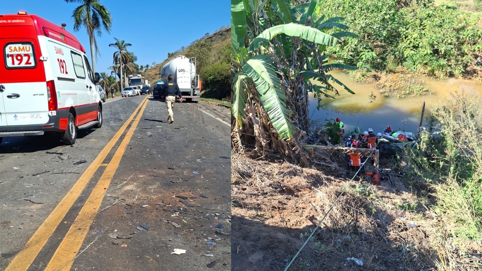 Caminhonete e carreta batem, veículo cai em lago e uma pessoa morre após ser ejetada na BR-101 no ES