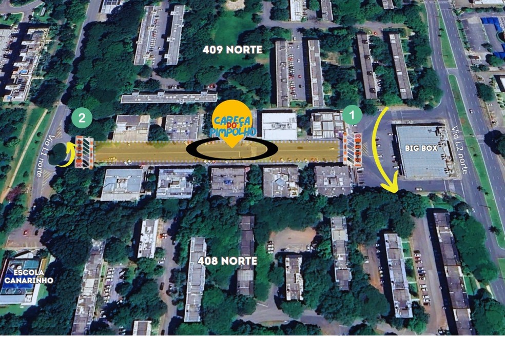 Alterações no trânsito da quadra comercial da 408/409 Norte neste sábado (22). — Foto: Divulgação/Detran-DF