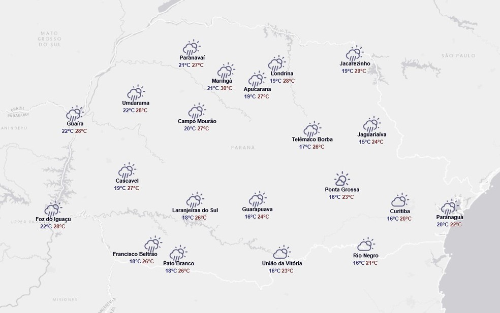 Previsão para sexta-feira, 14 de novembro — Foto: Reprodução/Simepar