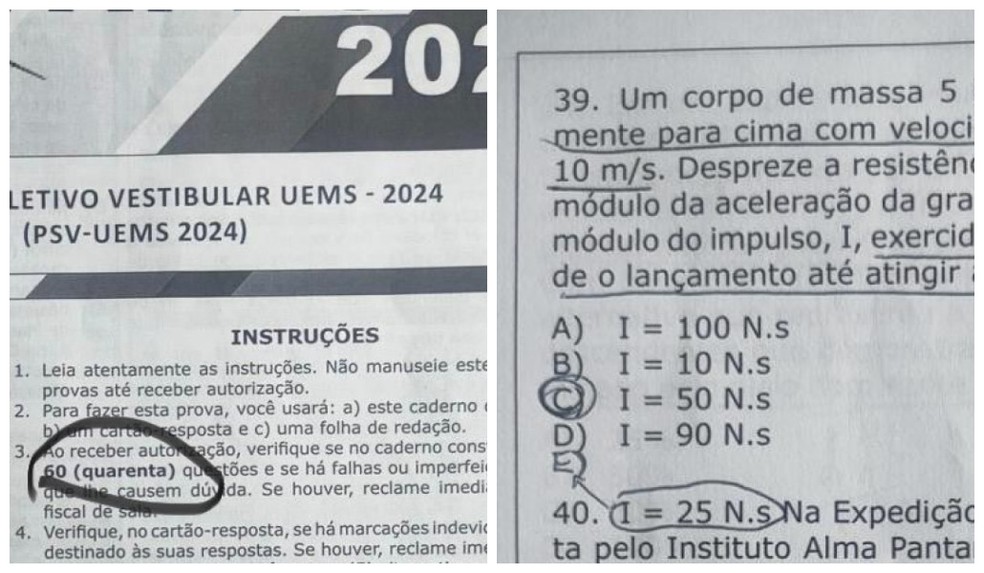 Erros de impressão no Vestibular da UEMS. — Foto: Divulgação