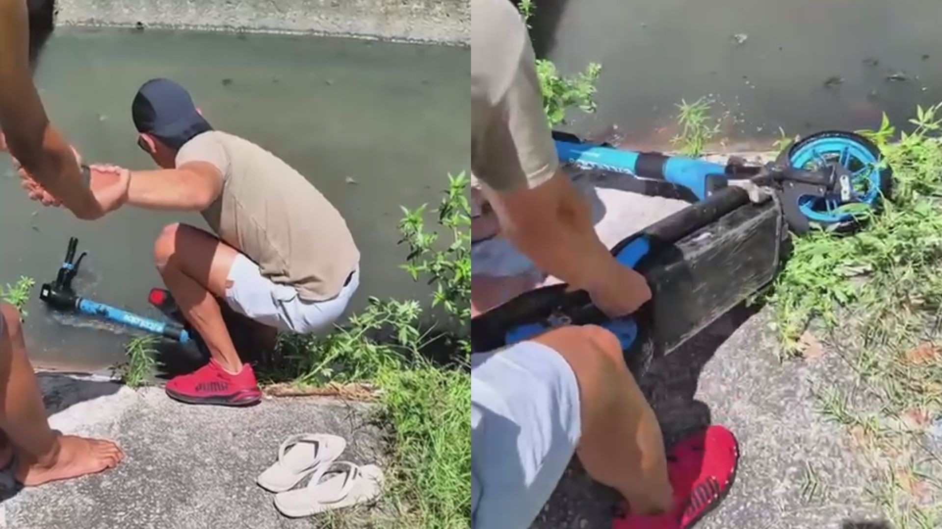 Patinetes elétricos são abandonados em canal e mangue menos de duas semanas após início do serviço no Recife; VÍDEO