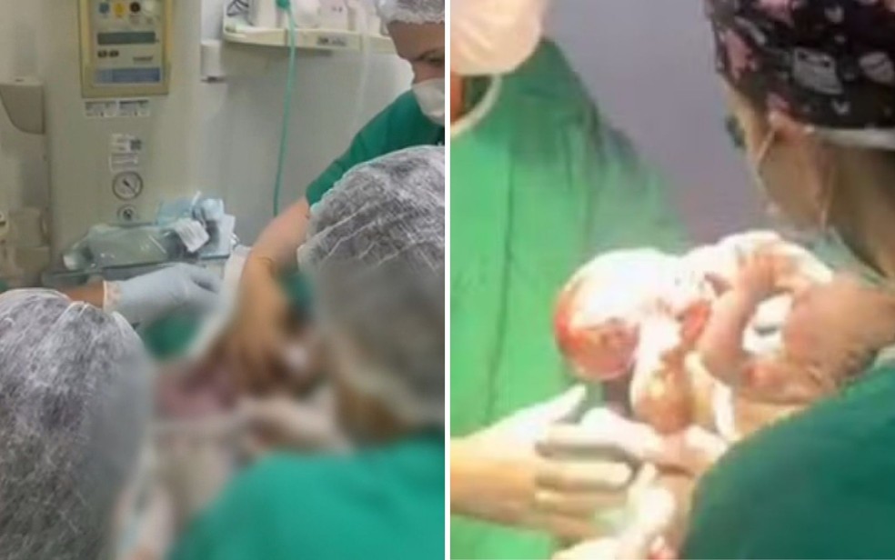 Pai de siameses que nasceram em Goi�nia fala sobre ansiedade antes do parto: 'Muita f� em Deus' � Foto: Reprodu��o/TV Anhanguera - Divulga��o/Hemu