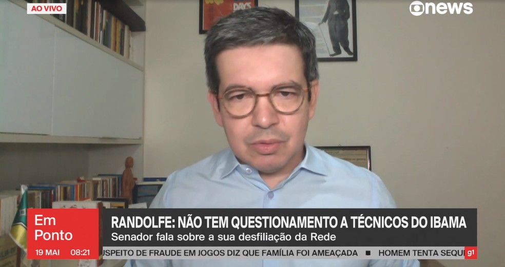 Senador Randolfe Rodrigues, em entrevista à GloboNews — Foto: GloboNews/Reprodução